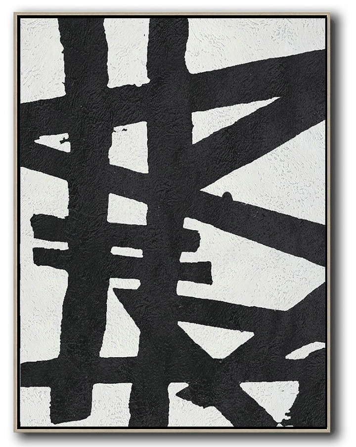 Original Extra Large Wall Art,Black And White Minimal Painting On Canvas - Modern Canvas Art